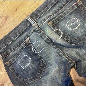 BEBE rhinestone flared jeans